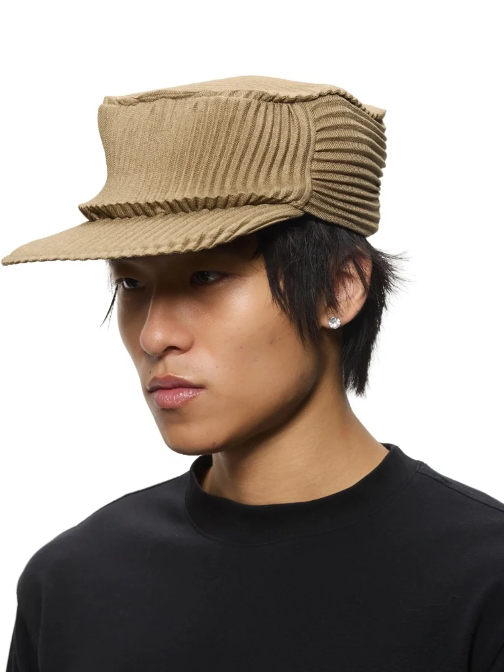 6 crayon army green pleated flat top stretch baseball cap